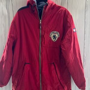 Vintage Tommy Hilfiger Mens Jacket Reversible Fleece Size Med Y2K Spell out Hood